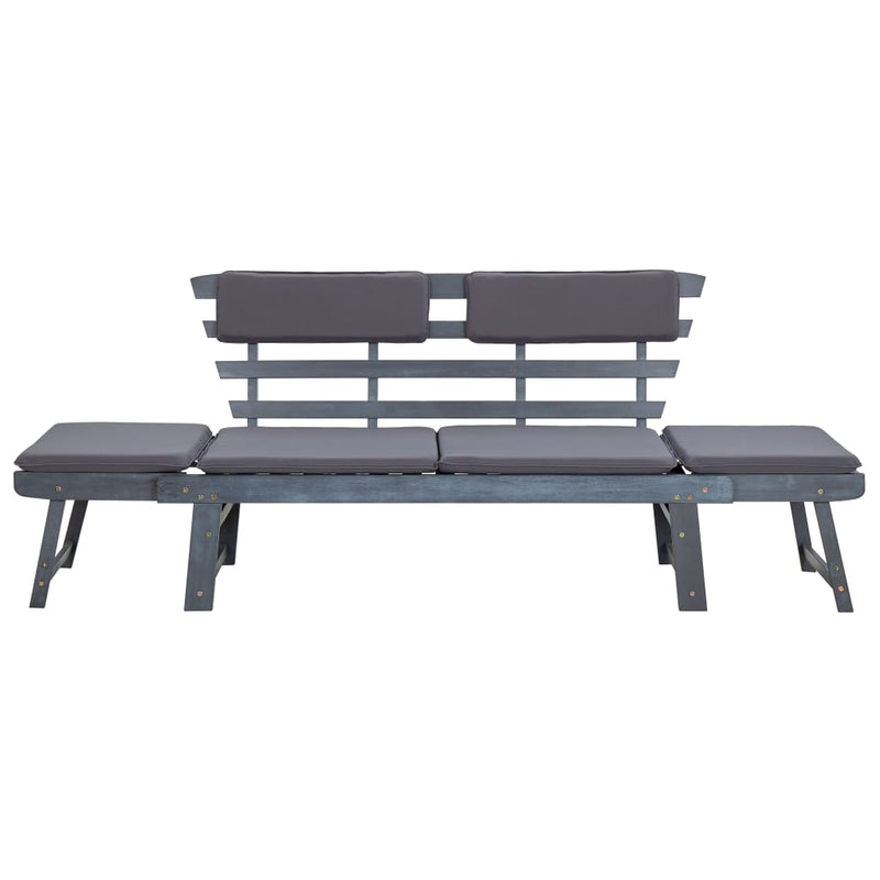 Patio Bench with Cushions 2-in-1 74.8" Gray Solid Acacia Wood