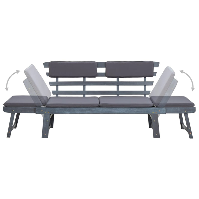 Patio Bench with Cushions 2-in-1 74.8" Gray Solid Acacia Wood