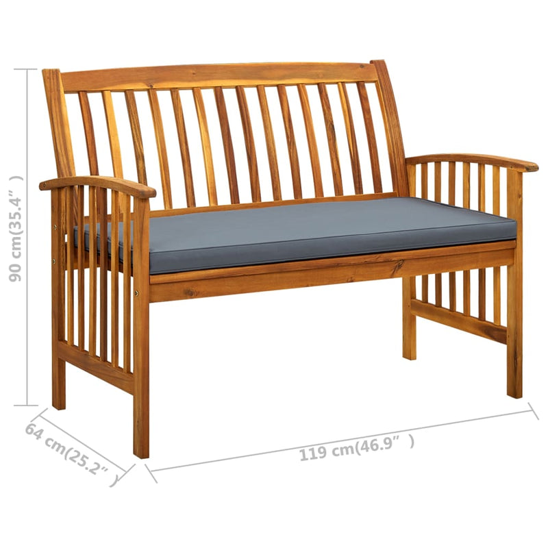 Patio Bench with Cushion 46.9" Solid Acacia Wood