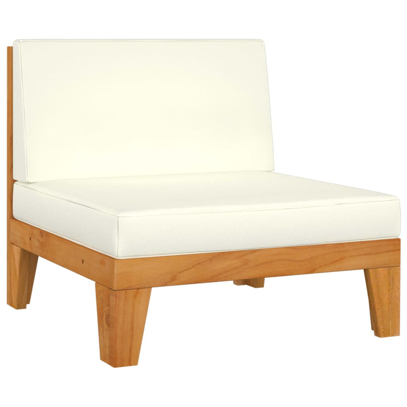 Sectional Middle Sofa & Cream White Cushions Solid Acacia Wood