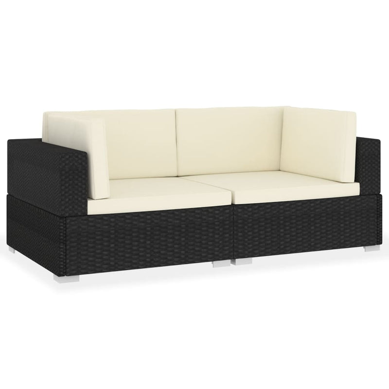 2 Piece Patio Sofa Set with Cushions Poly Rattan Black