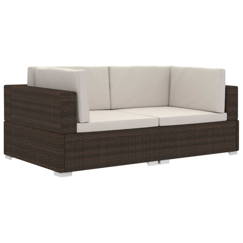 Sectional Corner Chairs 2 pcs with Cushions Poly Rattan Brown