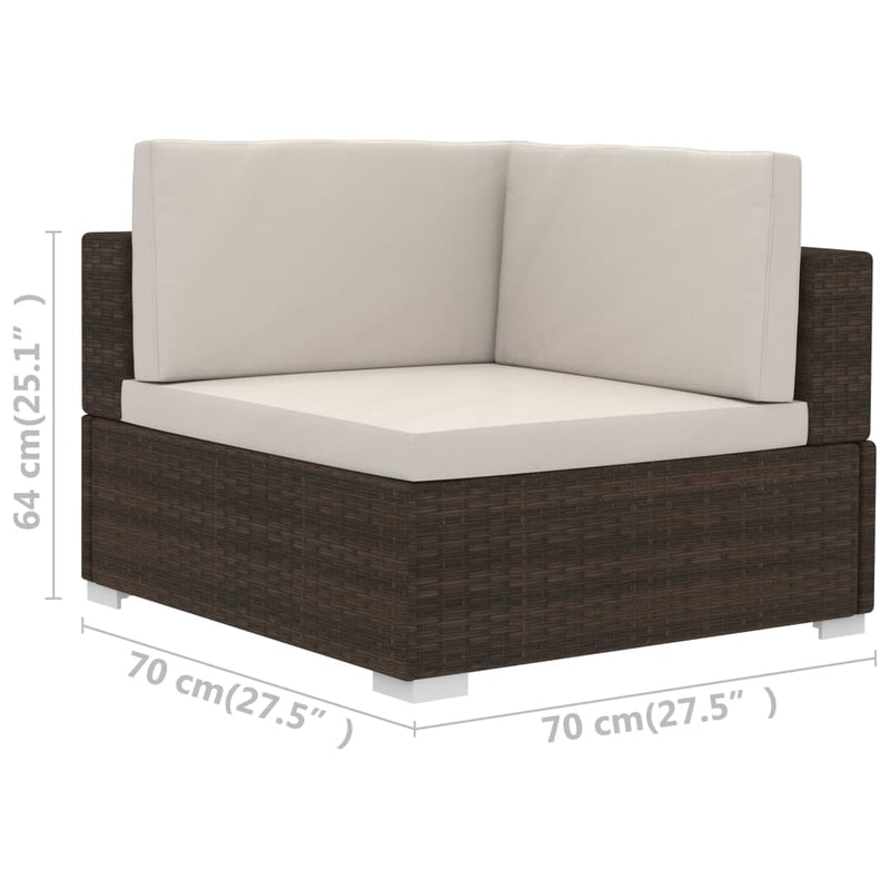 Sectional Corner Chairs 2 pcs with Cushions Poly Rattan Brown