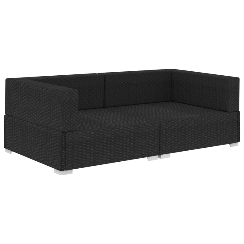 Sectional Corner Chairs 2 pcs with Cushions Poly Rattan Black