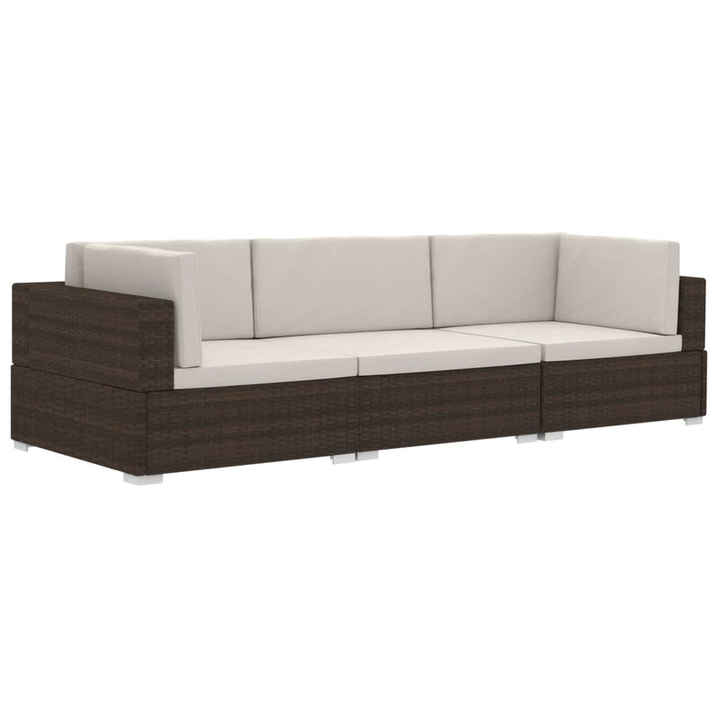 3 Piece Patio Sofa Set with Cushions Poly Rattan Brown