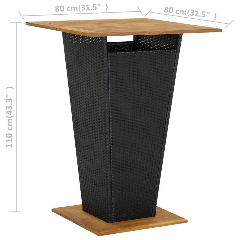 Bar Table Black 31.5"x31.5"x43.3" Poly Rattan and Solid Acacia Wood