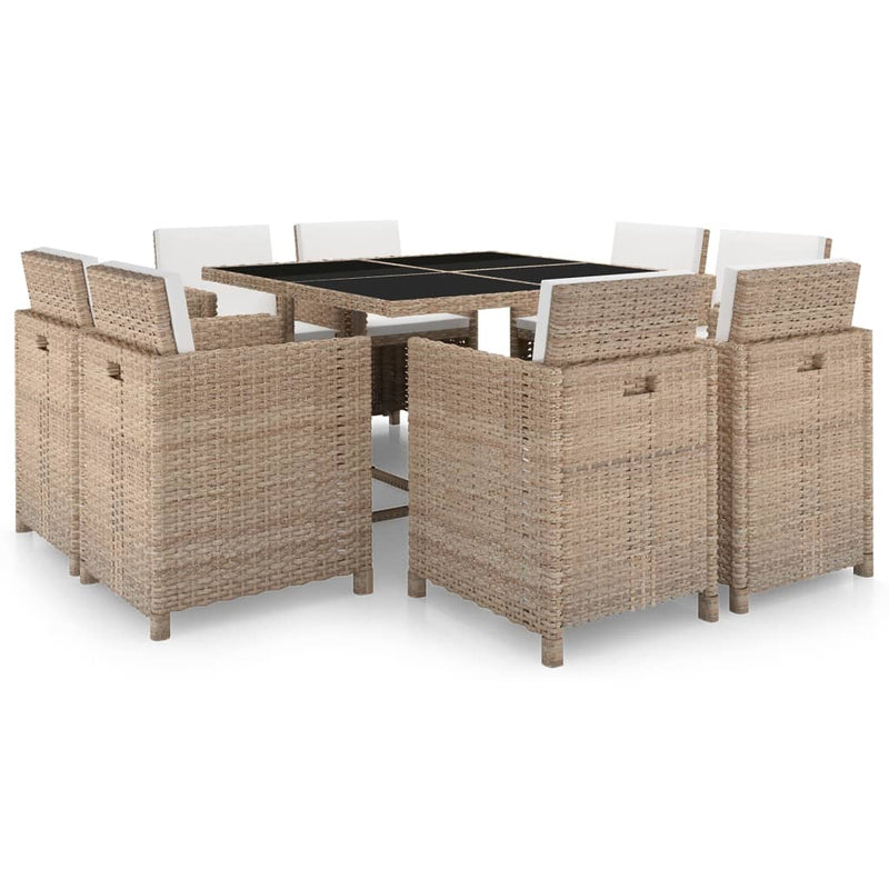 9 Piece Patio Dining Set with Cushions Poly Rattan Beige
