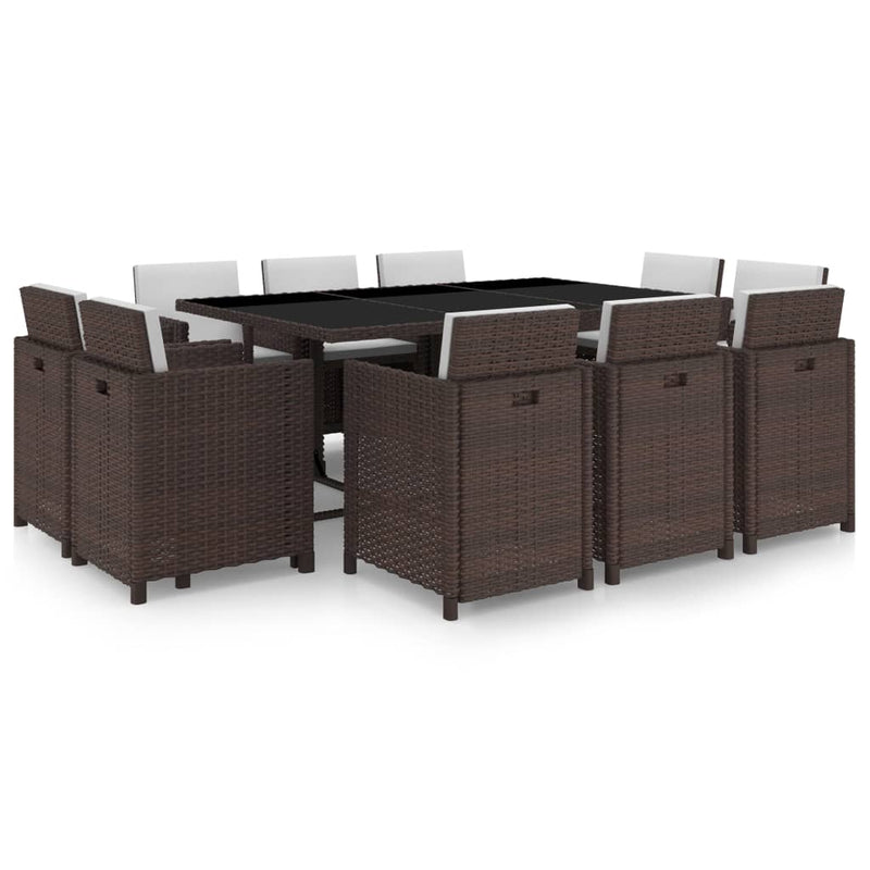 11 Piece Patio Dining Set with Cushions Poly Rattan Brown