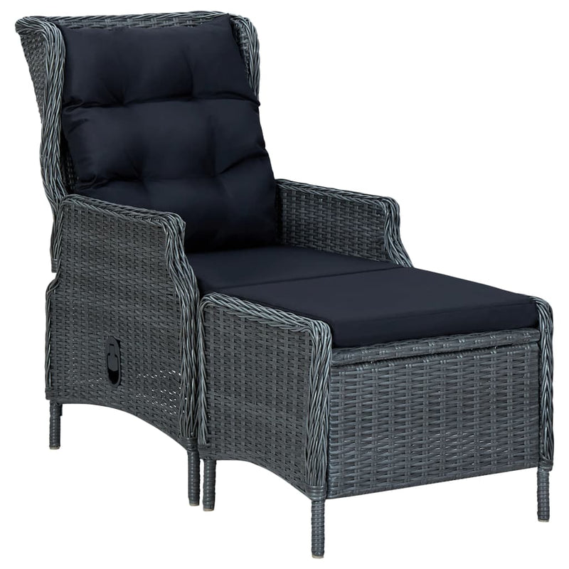 Reclining Patio Chair with Footstool Poly Rattan Dark Gray