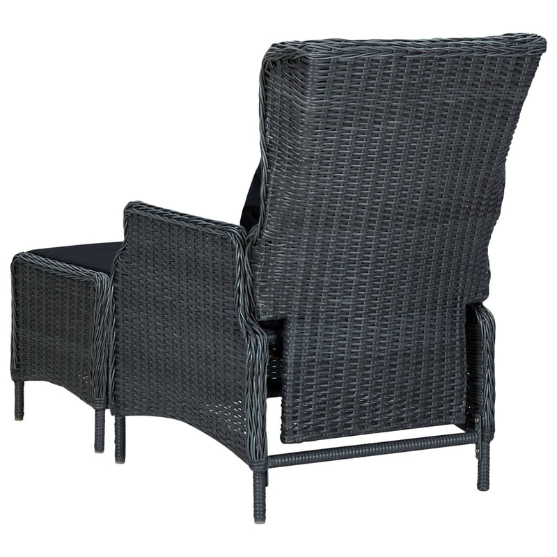 Reclining Patio Chair with Footstool Poly Rattan Dark Gray