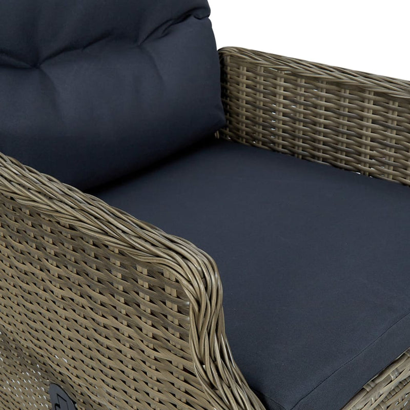 Reclining Patio Chair with Footstool Poly Rattan Brown