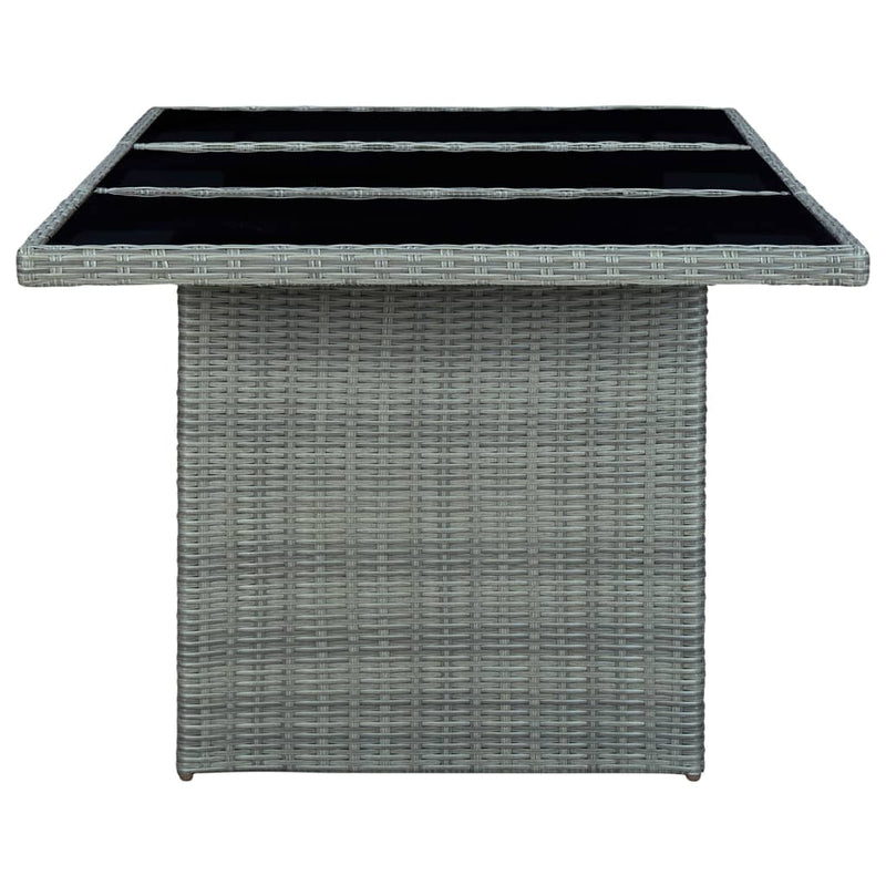 Patio Table Light Gray Poly Rattan and Tempered Glass