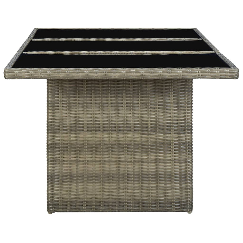 Patio Table Brown Poly Rattan and Tempered Glass