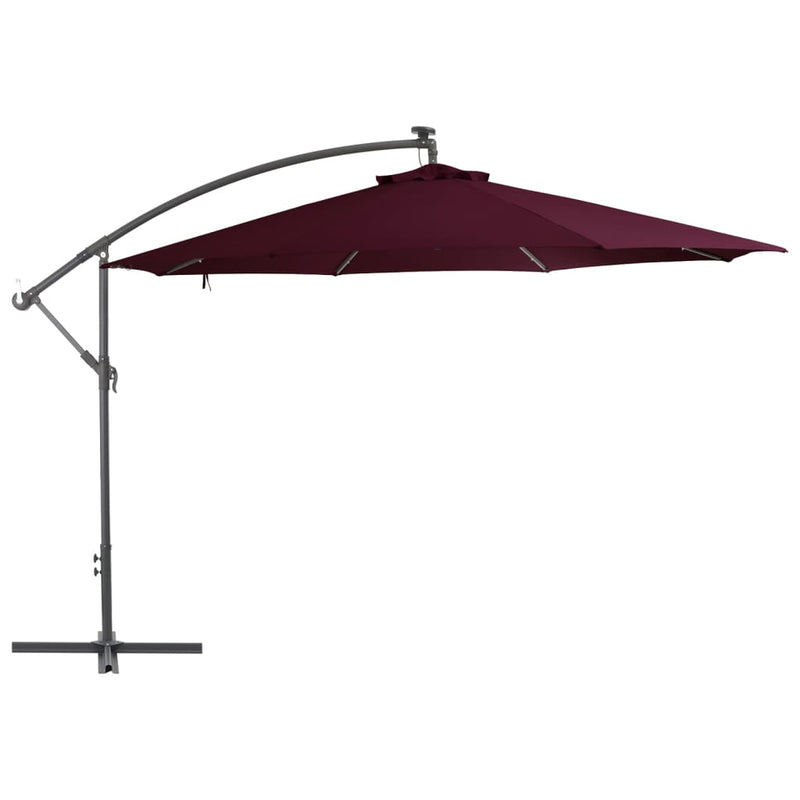 Cantilever Umbrella with LED Lights Bordeaux Red 137.8"