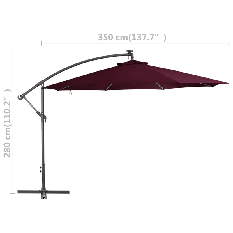 Cantilever Umbrella with LED Lights Bordeaux Red 137.8"