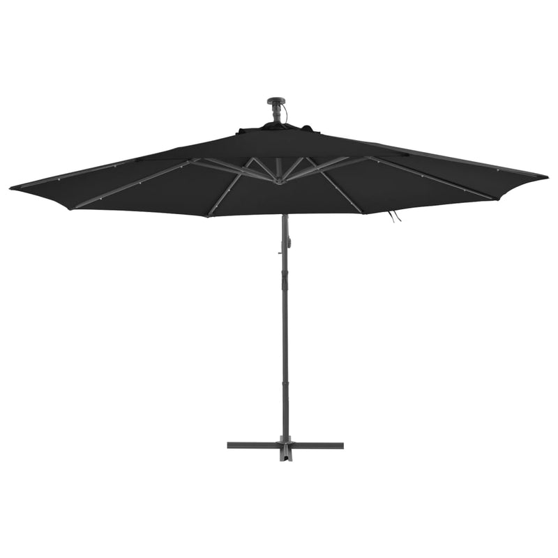 Cantilever Umbrella with LED Lights Black 137.8"