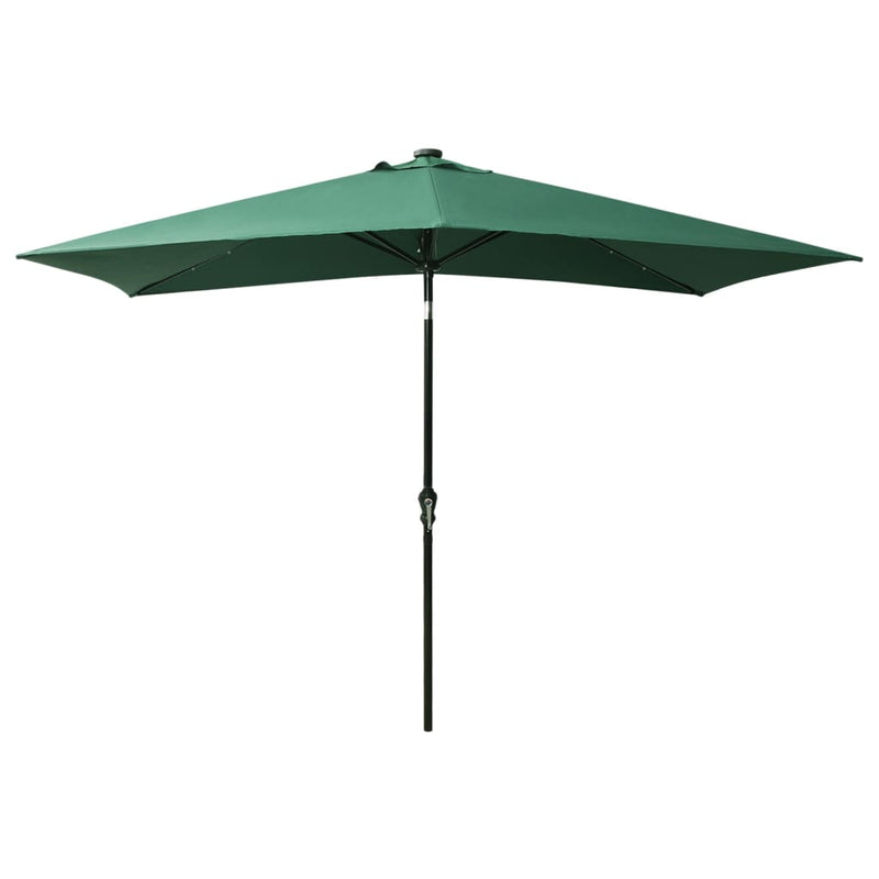 Parasol with LEDs and Steel Pole Green 6.6'x9.8'