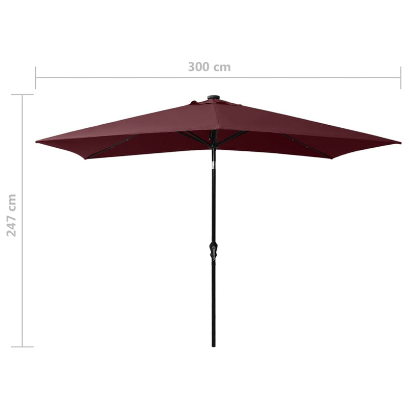 Parasol with LEDs and Steel Pole Bordeaux Red 6.6'x9.8'