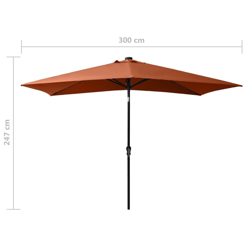Parasol with LEDs and Steel Pole Terracotta 6.6'x9.8'