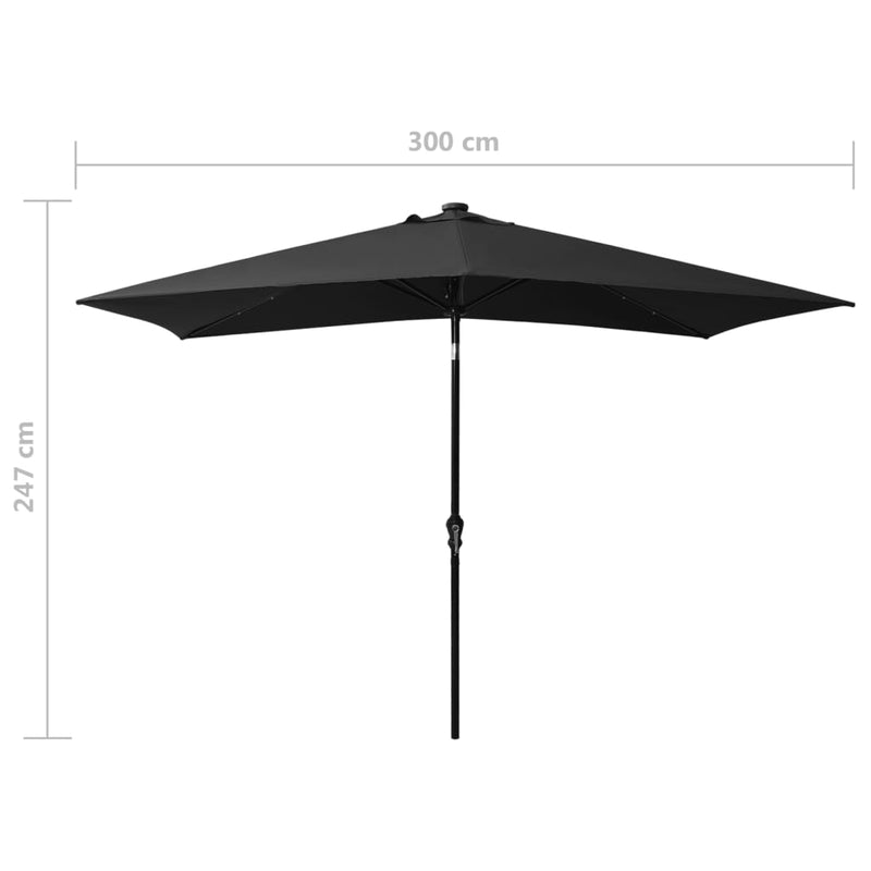 Parasol with LEDs and Steel Pole Black 6.6'x9.8'