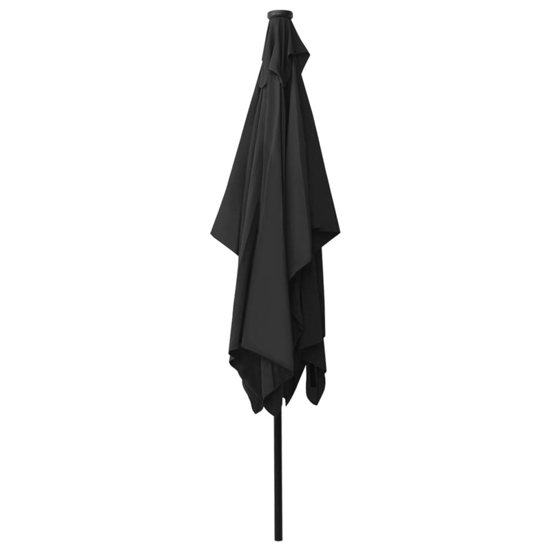 Parasol with LEDs and Steel Pole Black 6.6'x9.8'