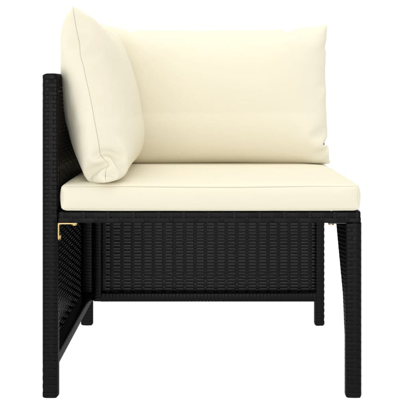 Sectional Corner Sofa with Cushions Black Poly Rattan