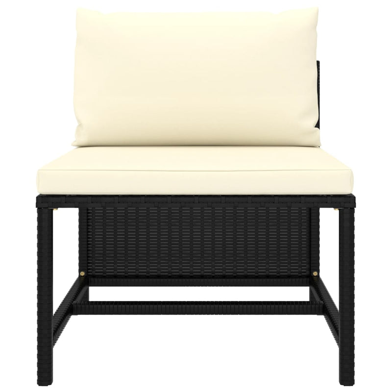 Sectional Middle Sofa with Cushions Black Poly Rattan