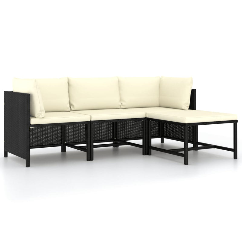 4 Piece Patio Sofa Set with Cushions Black Poly Rattan