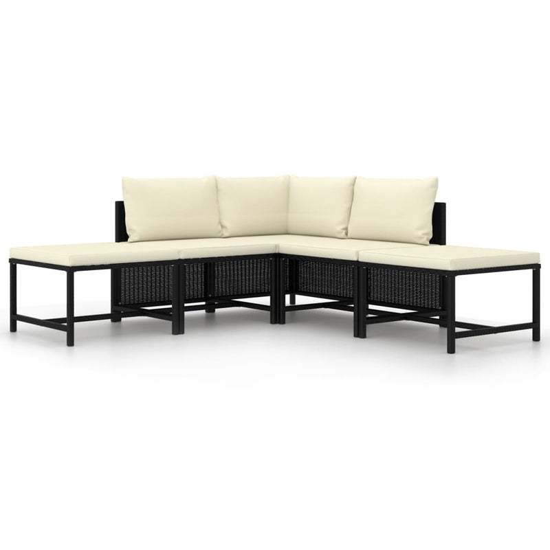 5 Piece Patio Sofa Set with Cushions Black Poly Rattan