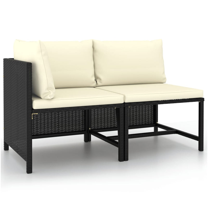 2 Piece Patio Sofa Set with Cushions Black Poly Rattan