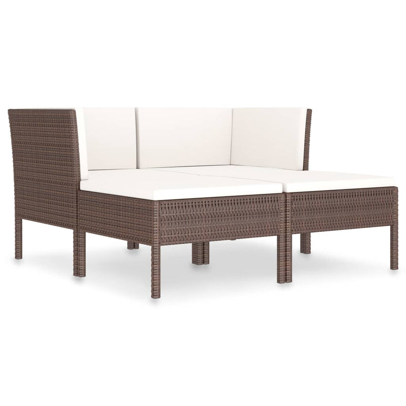 4 Piece Patio Lounge Set with Cushions Poly Rattan Brown