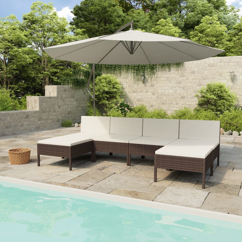 6 Piece Patio Lounge Set with Cushions Poly Rattan Brown