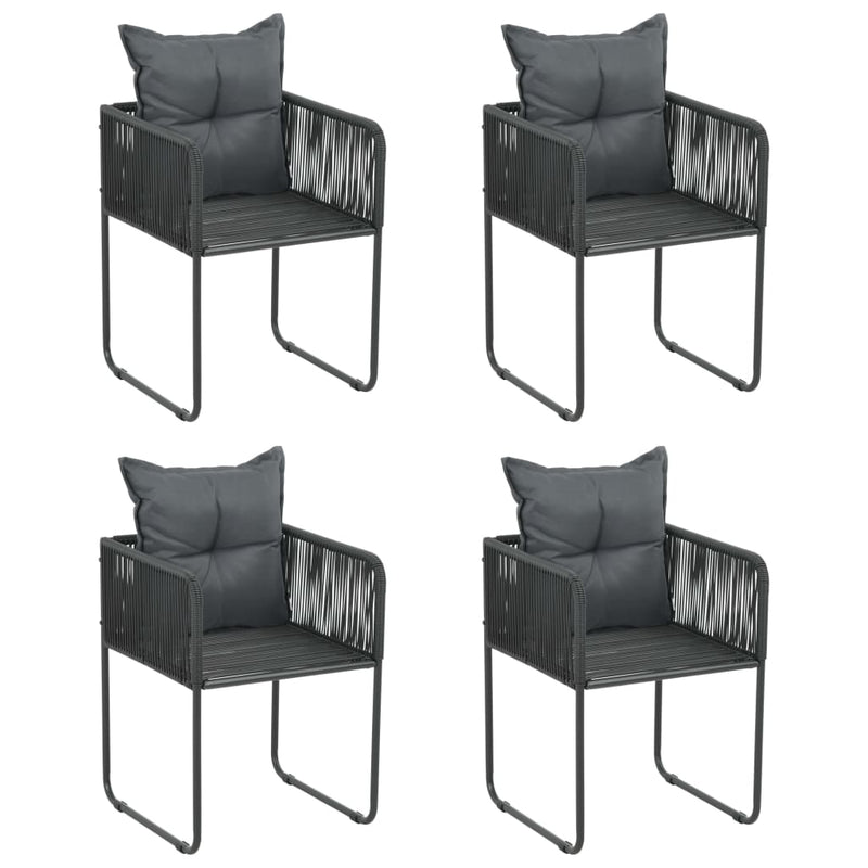 Patio Chairs 4 pcs with Pillows Poly Rattan Black