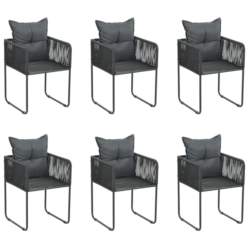 Patio Chairs 6 pcs with Pillows Poly Rattan Black