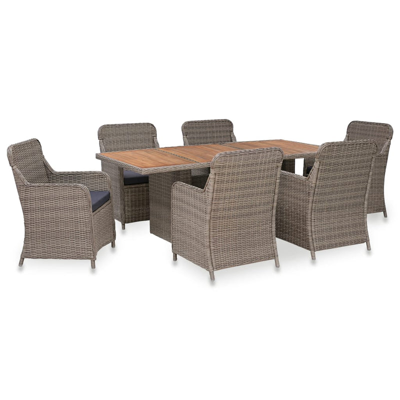7 Piece Patio Dining Set with Cushions Poly Rattan Brown