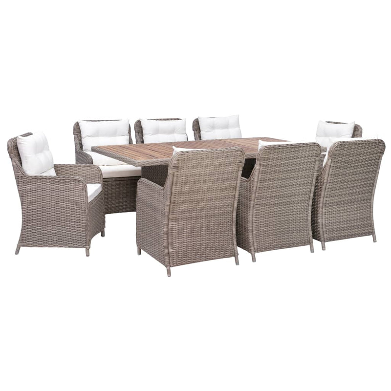 9 Piece Patio Dining Set with Cushions Poly Rattan Brown