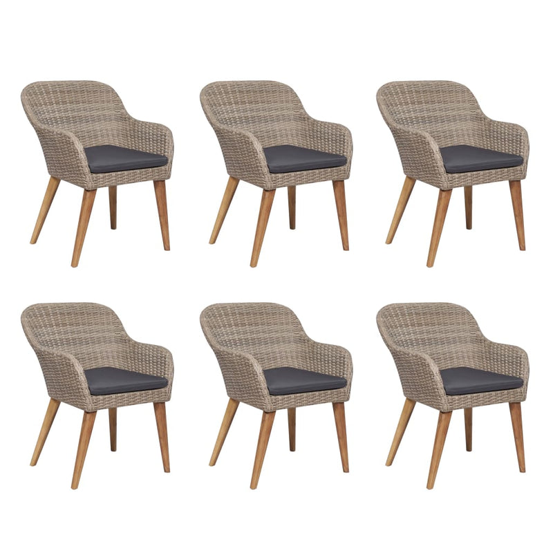 7 Piece Patio Dining Set with Cushions Poly Rattan