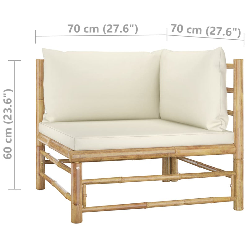 Patio Corner Sofa with Cream White Cushions Bamboo