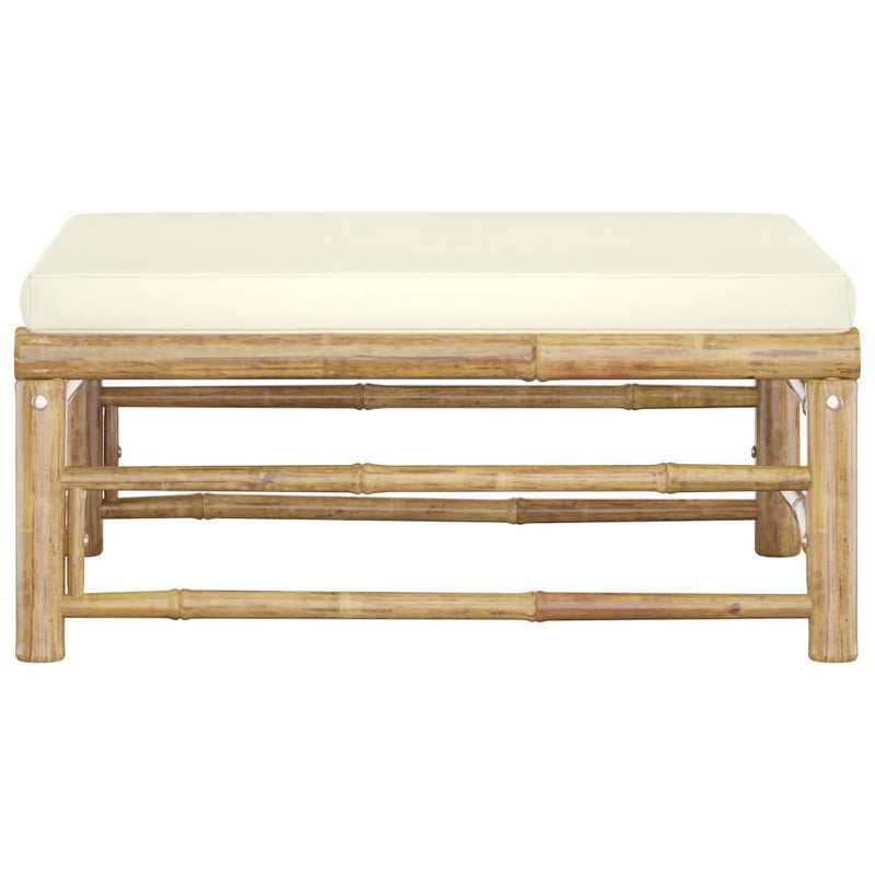 Patio Footrest with Cream White Cushion Bamboo