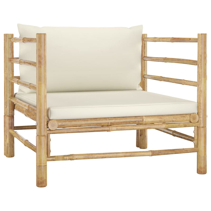 Patio Sofa with Cream White Cushions Bamboo