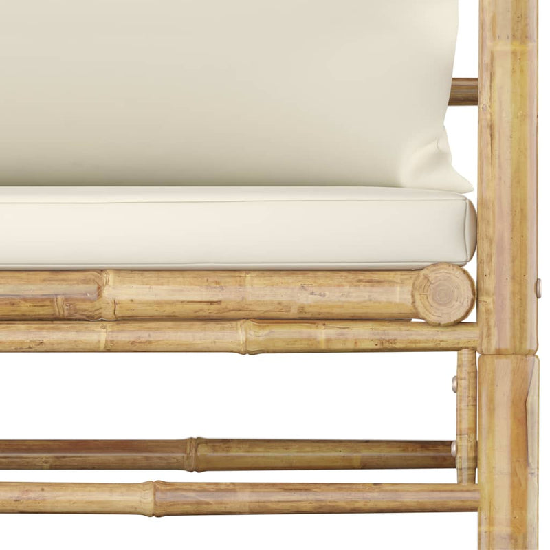 Patio Sofa with Cream White Cushions Bamboo