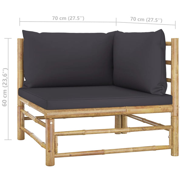 Patio Corner Sofa with Dark Gray Cushions Bamboo