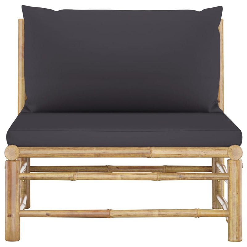 Patio Middle Sofa with Dark Gray Cushions Bamboo