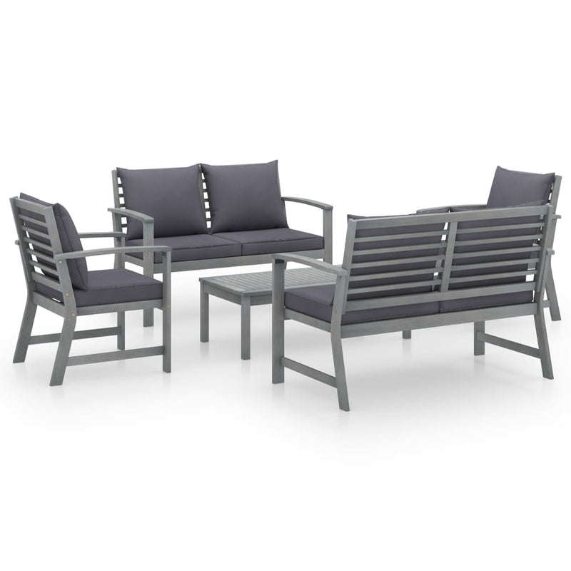 5 Piece Garden Lounge Set with Cushion Solid Acacia Wood Gray