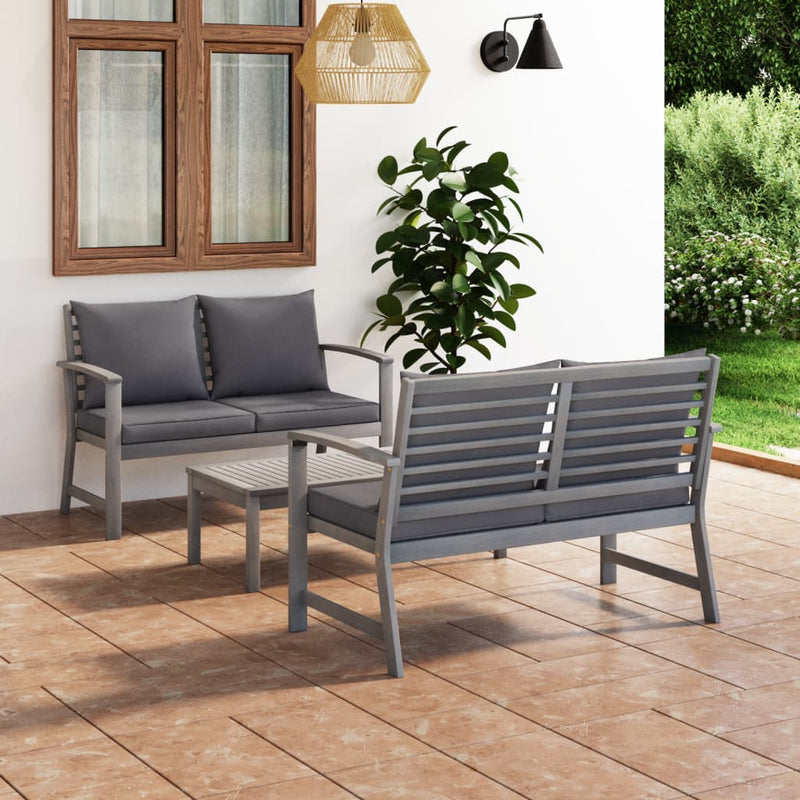 3 Piece Garden Lounge Set with Cushion Solid Acacia Wood Gray