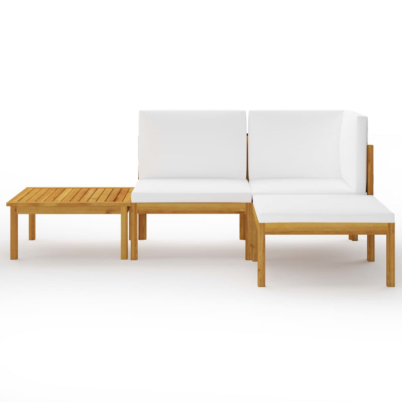 4 Piece Patio Lounge Set with Cushions Cream Solid Acacia Wood