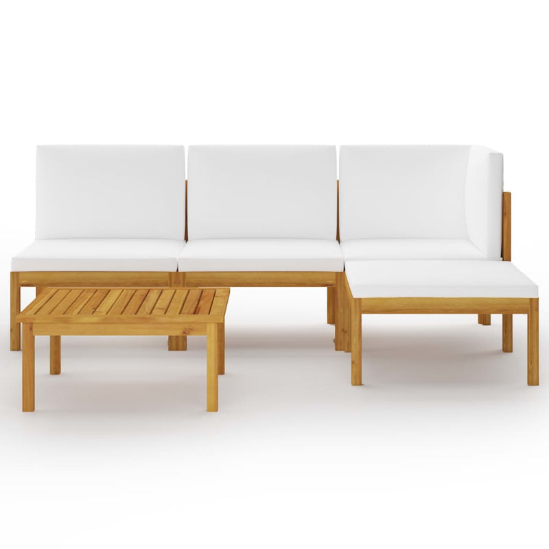 5 Piece Patio Lounge Set with Cushions Cream Solid Acacia Wood