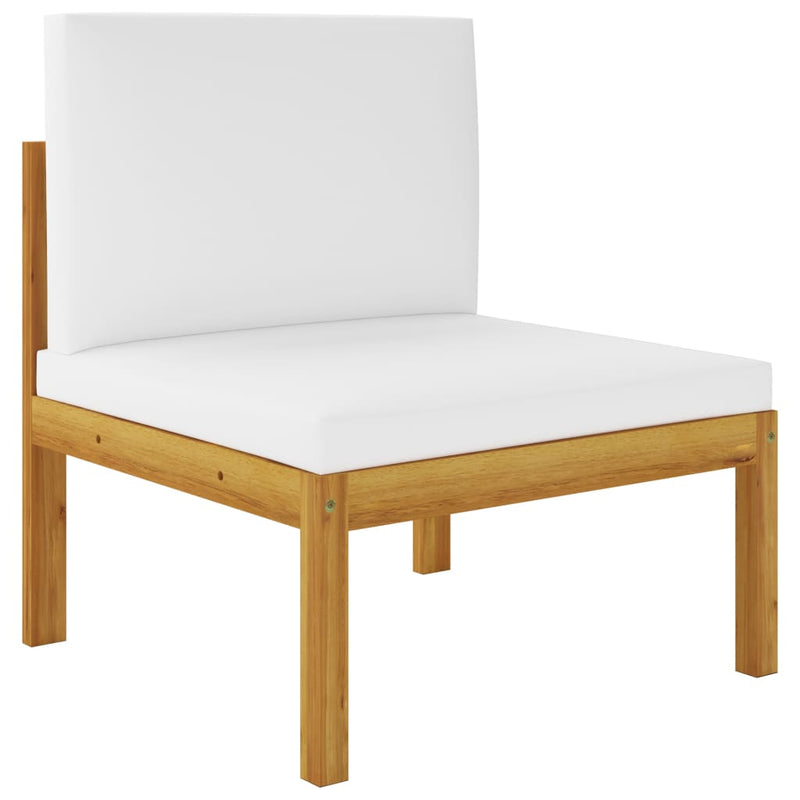 5 Piece Patio Lounge Set with Cushions Cream Solid Acacia Wood