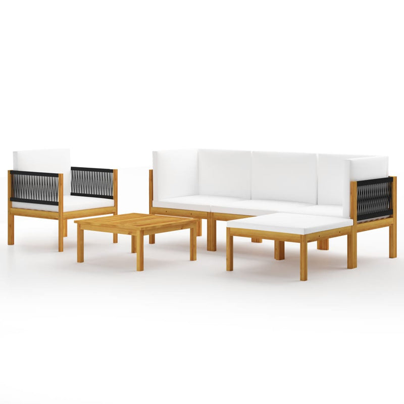 6 Piece Patio Lounge Set with Cushions Cream Solid Acacia Wood