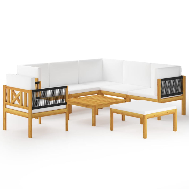 8 Piece Patio Lounge Set with Cushions Cream Solid Acacia Wood